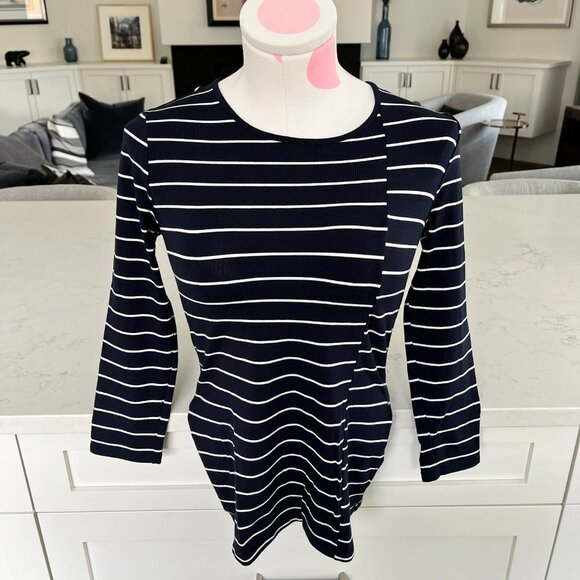Vince Camuto Casual 3/4 Sleeve Scoop Neck Striped Top Navy + White Sz XXS - Picture 2 of 9